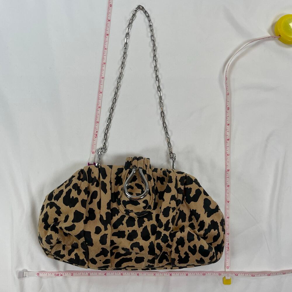 Nine West Leopard Print Faux Suede Pouch Clutch Bag Tan Black Chain Strap - Picture 8 of 8